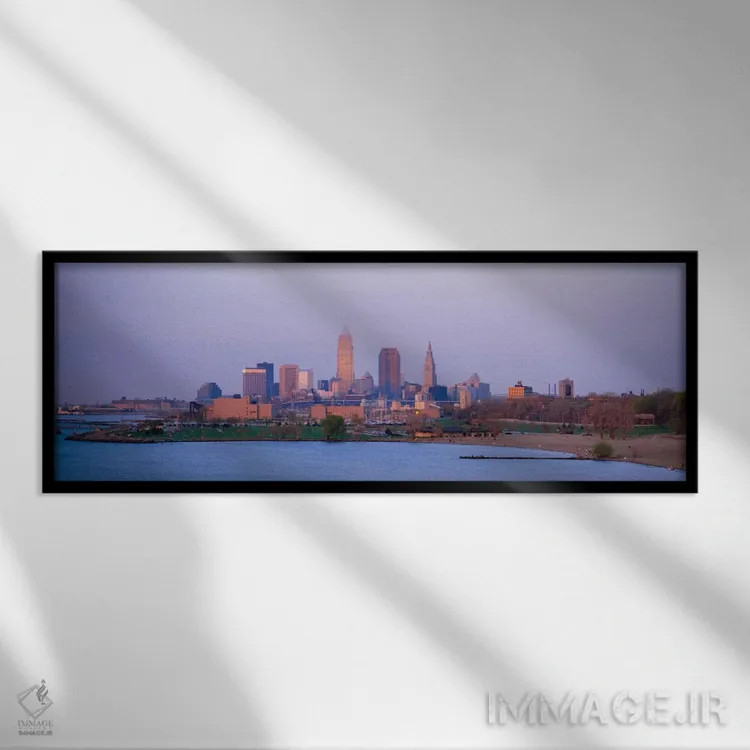 تابلو Cleveland, Ohio, USA #2,ساختمانها در ساحل، کلیولند، اوهایو، آمریکا (شماره ۲) اثر پانورامیک ایمجز (استودیو عکاسی عریض) - نمای قابدار مشکی
