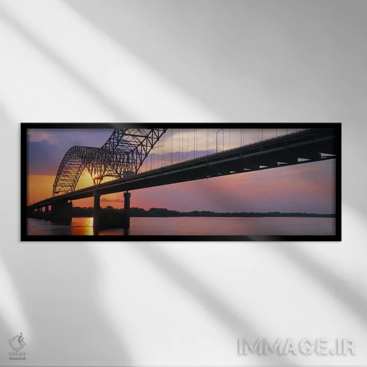 تابلو Memphis, Tennessee, USA,غروب آفتاب پل هرناندز دسوتو و رودخانه میسیسیپی، ممفیس، تنسی، آمریکا اثر پانورامیک ایمجز (استودیو عکاسی عریض) - نمای قابدار مشکی