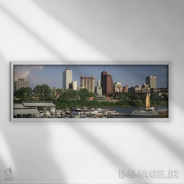 تابلو Memphis, Tennessee, USA,قایقهای پهلوگرفته در بندر، جزیره ماد، ممفیس، تنسی، آمریکا اثر پانورامیک ایمجز (استودیو عکاسی عریض) - نمای قابدار سفید