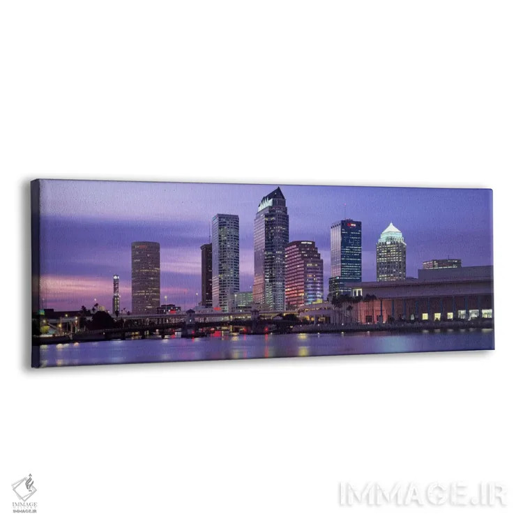 تابلو Tampa, View of an urban skyline at night,آمریکا، فلوریدا، تمپا، نمایی از افق شهری در شب اثر پانورامیک ایمجز (استودیو عکاسی عریض) - نمای پرسپکتیو محصول