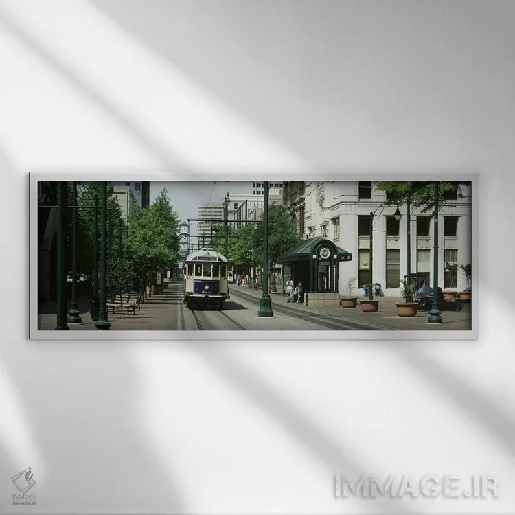 تابلو تراموا خیابان اصلی در میدان کورت، ممفیس، تنسی اثر پانورامیک ایمجز (استودیو عکاسی عریض) - نمای قابدار سفید