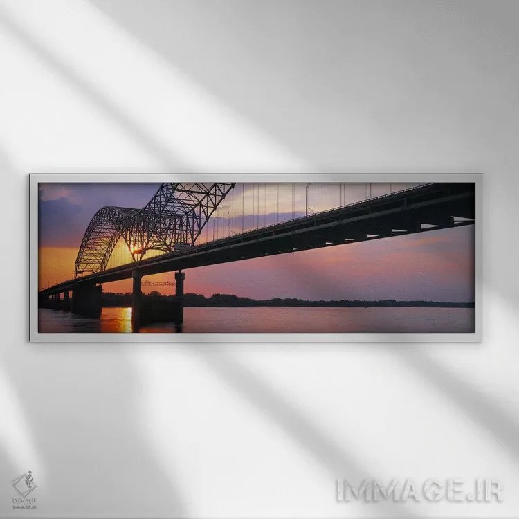 تابلو Memphis, Tennessee, USA,غروب آفتاب پل هرناندز دسوتو و رودخانه میسیسیپی، ممفیس، تنسی، آمریکا اثر پانورامیک ایمجز (استودیو عکاسی عریض) - نمای قابدار سفید