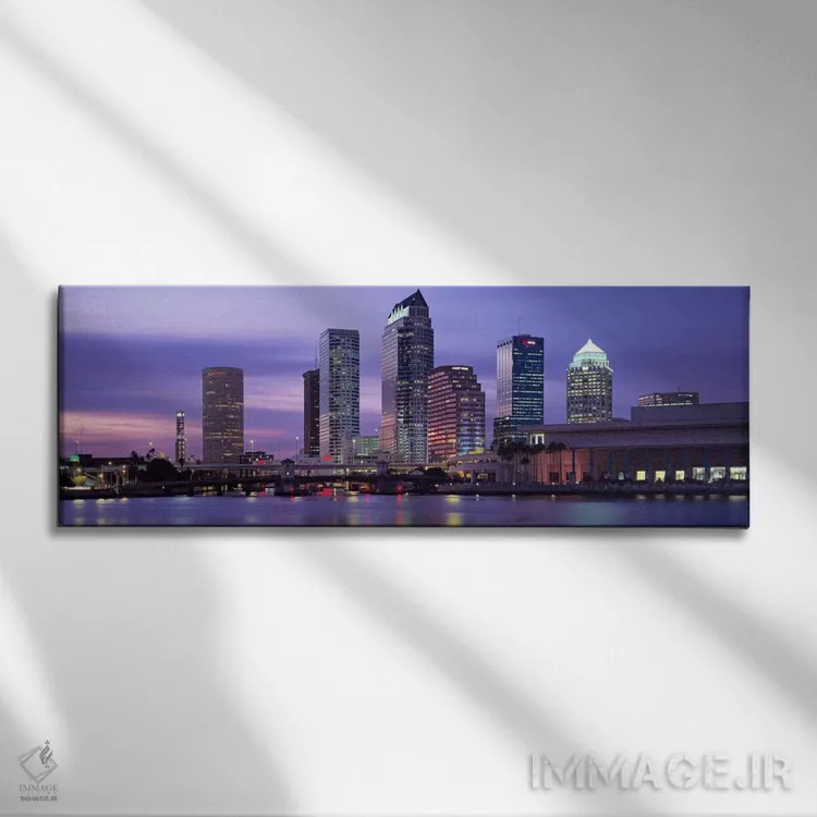 تابلو Tampa, View of an urban skyline at night,آمریکا، فلوریدا، تمپا، نمایی از افق شهری در شب اثر پانورامیک ایمجز (استودیو عکاسی عریض) - نمای روبهرو روی دیوار