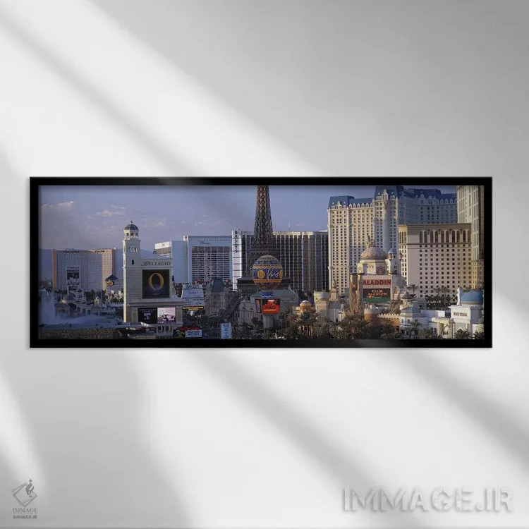 تابلو ناحیه استریپ لاسوگاس، نوادا (۲) اثر پانورامیک ایمجز (استودیو عکاسی عریض) - نمای قابدار مشکی