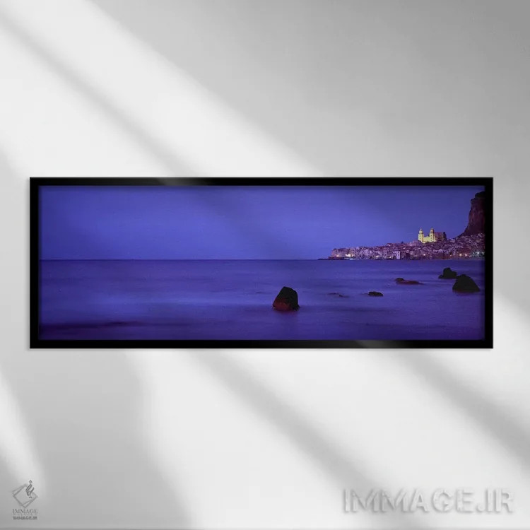 تابلو Palermo, Sicily, Italy,نمای دور از چفالو در غروب، پالرمو، سیسیل، ایتالیا اثر پانورامیک ایمجز (استودیو عکاسی عریض) - نمای قابدار مشکی