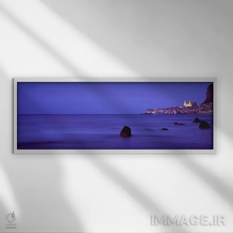 تابلو Palermo, Sicily, Italy,نمای دور از چفالو در غروب، پالرمو، سیسیل، ایتالیا اثر پانورامیک ایمجز (استودیو عکاسی عریض) - نمای قابدار سفید