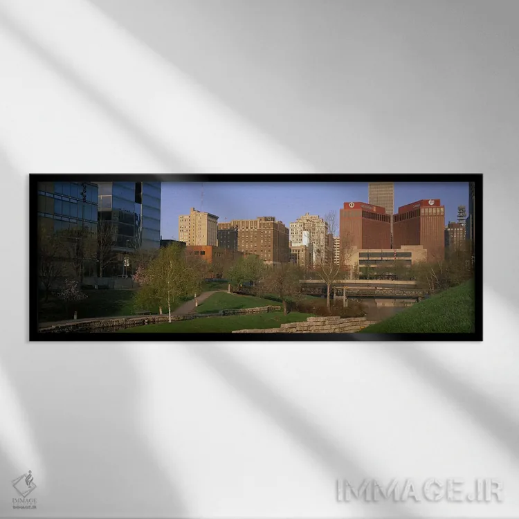 تابلو مرکز شهر اوماها، نبراسکا اثر پانورامیک ایمجز (استودیو عکاسی عریض) - نمای قابدار مشکی