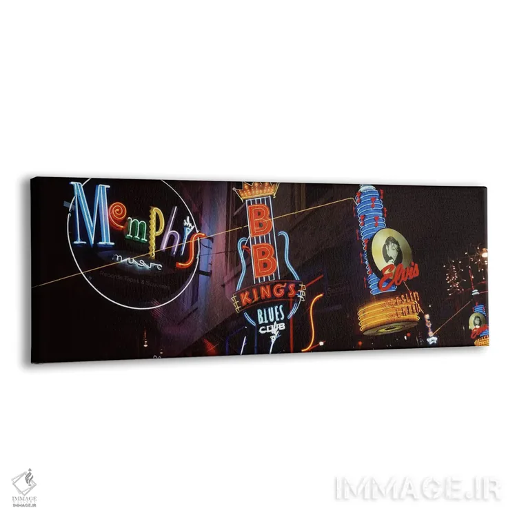 تابلو Beale Street, Memphis, Tennessee, USA,نمای پایین به بالای تابلوهای نئونی روشن در شب، خیابان بیل، ممفیس، تنسی، ایالات متحده آمریکا اثر پانورامیک ایمجز (استودیو عکاسی عریض) - نمای پرسپکتیو محصول