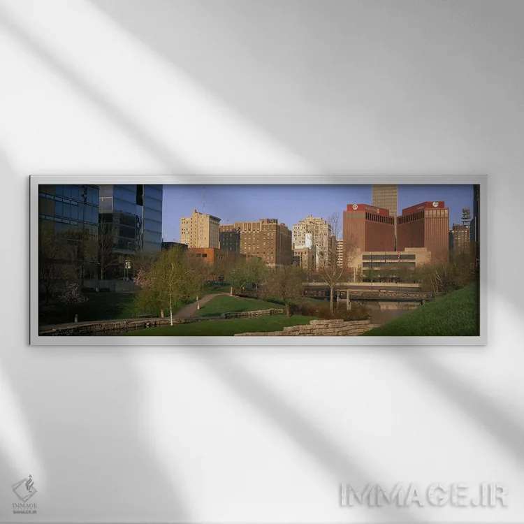 تابلو مرکز شهر اوماها، نبراسکا اثر پانورامیک ایمجز (استودیو عکاسی عریض) - نمای قابدار سفید