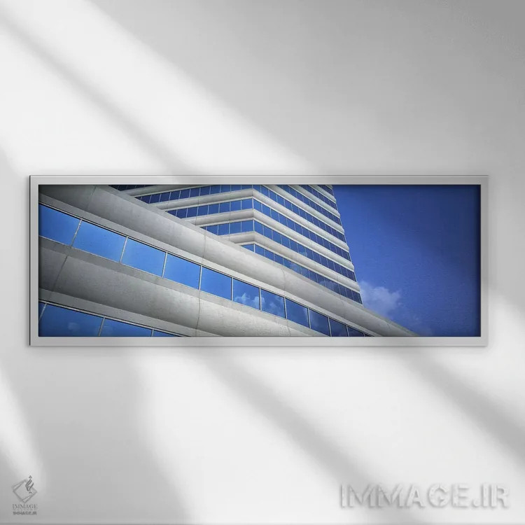 تابلو Dallas, Texas, USA,نمای پایین به بالای ساختمان اداری، دالاس، تگزاس، ایالات متحده آمریکا اثر پانورامیک ایمجز (استودیو عکاسی عریض) - نمای قابدار سفید