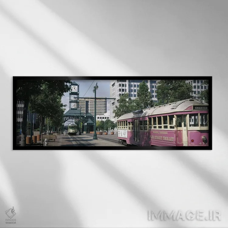تابلو تراموای خیابان اصلی، ممفیس، تنسی اثر پانورامیک ایمجز (استودیو عکاسی عریض) - نمای قابدار مشکی