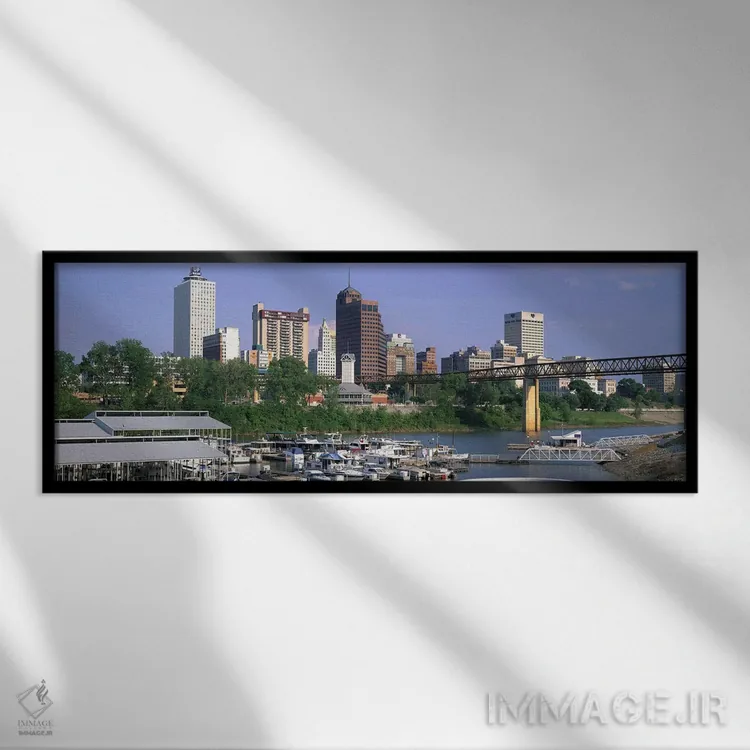 تابلو نمای اسکله مود آیلند و افق ممفیس، تنسی اثر پانورامیک ایمجز (استودیو عکاسی عریض) - نمای قابدار مشکی