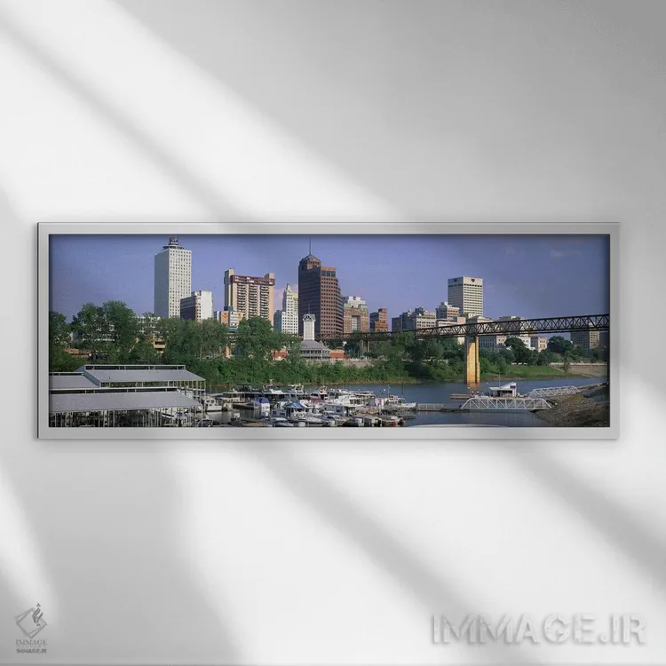 تابلو نمای اسکله مود آیلند و افق ممفیس، تنسی اثر پانورامیک ایمجز (استودیو عکاسی عریض) - نمای قابدار سفید