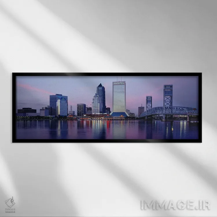 تابلو St. John's River, Jacksonville, Florida, USA,آسمانخراشها در ساحل رودخانه سنت جانز، جکسونویل، فلوریدا، ایالات متحده آمریکا اثر پانورامیک ایمجز (استودیو عکاسی عریض) - نمای قابدار مشکی
