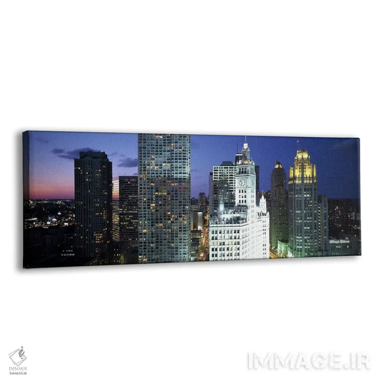 تابلو Chicago, Illinois, USA,آسمانخراش روشن در شب در شهر، شیکاگو، ایلینوی، ایالات متحده آمریکا اثر پانورامیک ایمجز (استودیو عکاسی عریض) - نمای پرسپکتیو محصول