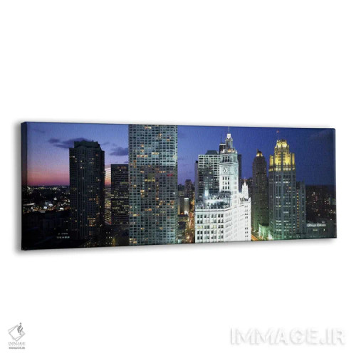 تابلو Chicago, Illinois, USA,آسمانخراش روشن در شب در شهر، شیکاگو، ایلینوی، ایالات متحده آمریکا اثر پانورامیک ایمجز (استودیو عکاسی عریض) - نمای پرسپکتیو محصول