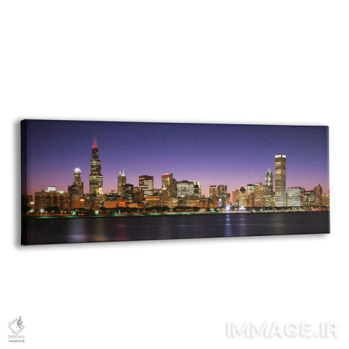 تابلو Lake Michigan, Chicago, Cook County, Illinois, USA,آسمانخراشهای روشن در شب کنار ساحل، دریاچه میشیگان، شیکاگو، شهرستان کوک، ایلینوی، ایالات متحده آمریکا اثر پانورامیک ایمجز (استودیو عکاسی عریض) - نمای پرسپکتیو محصول