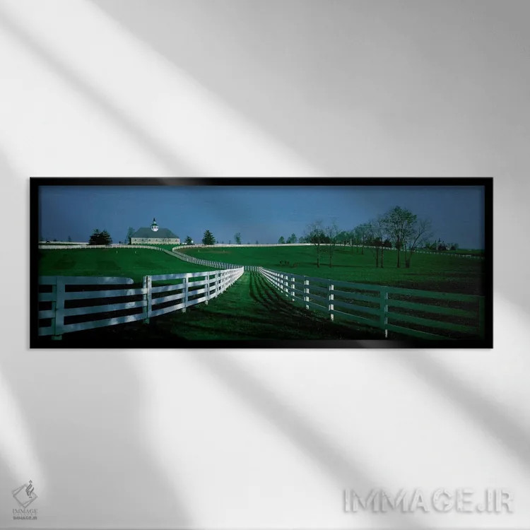 تابلو Lexington, Kentucky, USA,مزارع فضای باز مزرعه اسب، لکسینگتون، کنتاکی، ایالات متحده آمریکا اثر پانورامیک ایمجز (استودیو عکاسی عریض) - نمای قابدار مشکی