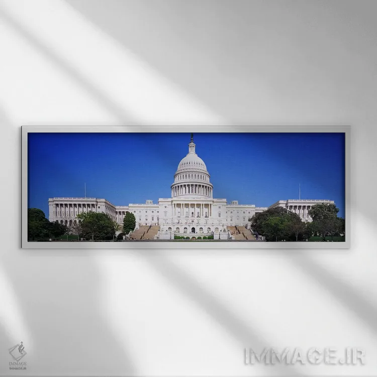 تابلو Capitol Building, Capitol Hill, Washington DC, USA,نمای بیرونی ساختمان دولت، ساختمان کنگره، تپه کاپیتول، واشنگتن دیسی، ایالات متحده آمریکا اثر پانورامیک ایمجز (استودیو عکاسی عریض) - نمای قابدار سفید