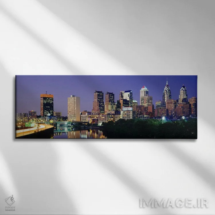 تابلو Pennsylvania, Philadelphia skyline, night,نمای شب افق فیلادلفیا، پنسیلوانیا، ایالات متحده آمریکا اثر پانورامیک ایمجز (استودیو عکاسی عریض) - نمای روبهرو روی دیوار