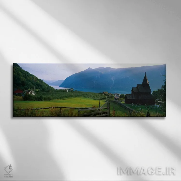 تابلو Urnes stave church, Lustrafjorden, Luster, Sogn Og Fjordane, Norway,کلیسا در روستا، کلیسای چوبی اورنس، لوسترفیوردن، لوستر، سون اوگ فیوردانه، نروژ اثر پانورامیک ایمجز (استودیو عکاسی عریض) - نمای روبهرو روی دیوار