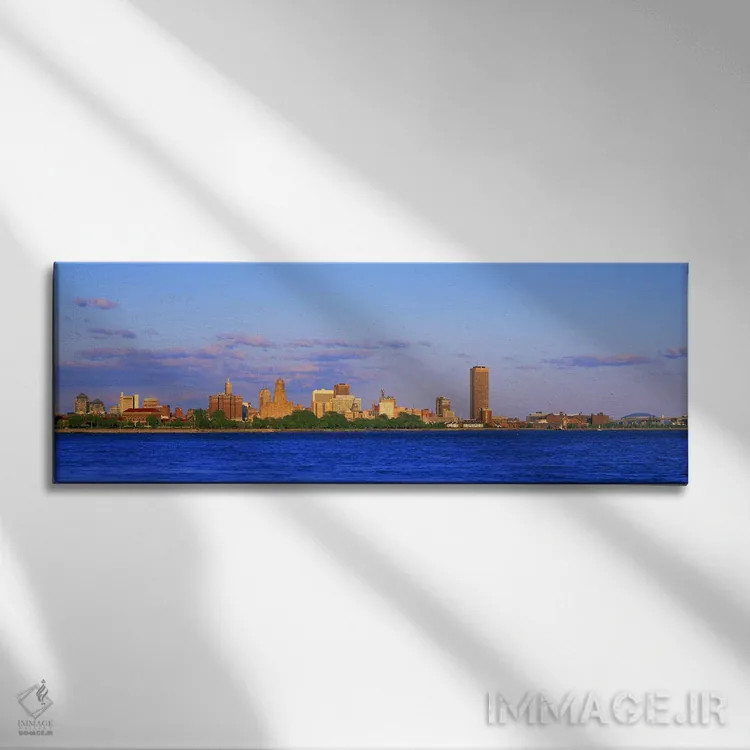 تابلو Buffalo, Niagara River, Erie County, New York State, USA #2,ساختمانهای کنار ساحل، بوفالو، رود نیگارا، شهرستان ایری، ایالت نیویورک، ایالات متحده آمریکا (۲) اثر پانورامیک ایمجز (استودیو عکاسی عریض) - نمای روبهرو روی دیوار