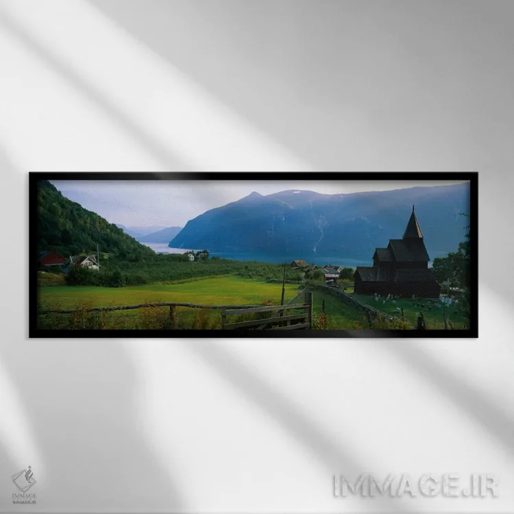 تابلو Urnes stave church, Lustrafjorden, Luster, Sogn Og Fjordane, Norway,کلیسا در روستا، کلیسای چوبی اورنس، لوسترفیوردن، لوستر، سون اوگ فیوردانه، نروژ اثر پانورامیک ایمجز (استودیو عکاسی عریض) - نمای قابدار مشکی