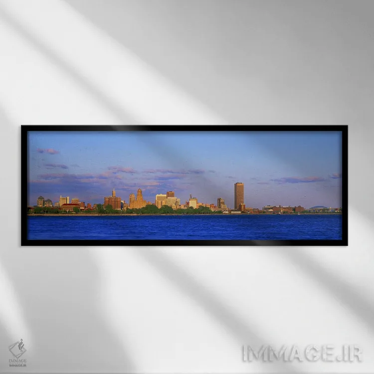 تابلو Buffalo, Niagara River, Erie County, New York State, USA #2,ساختمانهای کنار ساحل، بوفالو، رود نیگارا، شهرستان ایری، ایالت نیویورک، ایالات متحده آمریکا (۲) اثر پانورامیک ایمجز (استودیو عکاسی عریض) - نمای قابدار مشکی