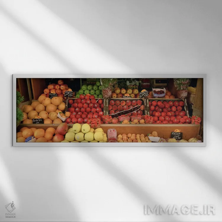 تابلو Rue de Levis, Paris, France,نمای نزدیک از میوهها در بازار خیابانی، خیابان رو دو لوویس، پاریس، فرانسه اثر پانورامیک ایمجز (استودیو عکاسی عریض) - نمای قابدار سفید