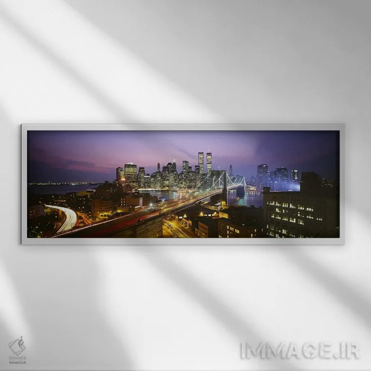 تابلو World Trade Center, Manhattan, New York City, New York State, USA,ساختمانهای روشن در شب، مرکز تجارت جهانی، منهتن، نیویورک سیتی، ایالت نیویورک، ایالات متحده آمریکا اثر پانورامیک ایمجز (استودیو عکاسی عریض) - نمای قابدار سفید