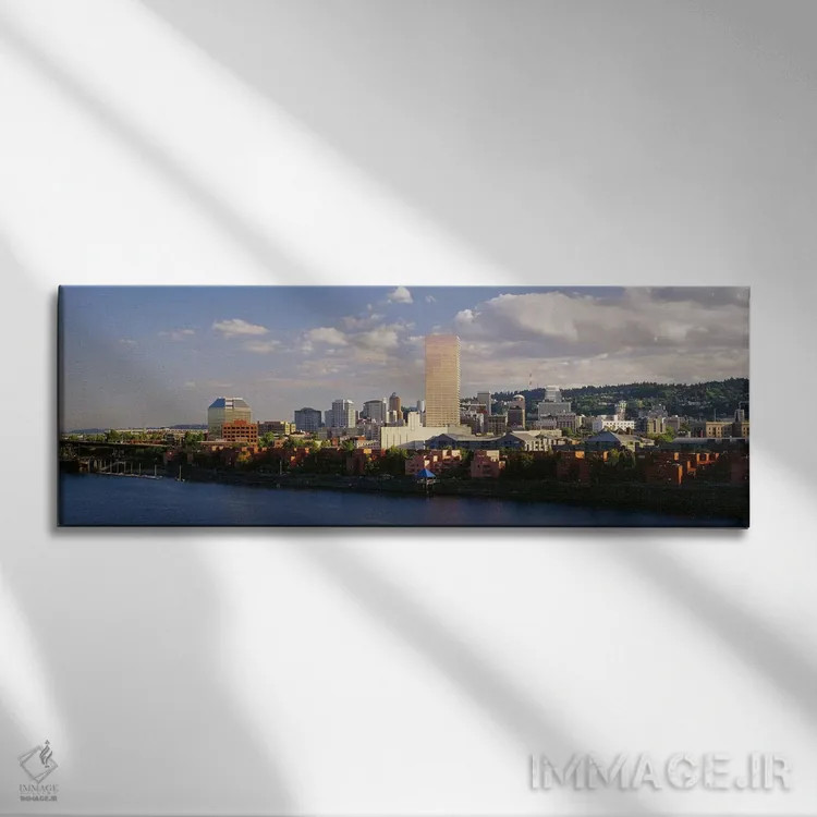 تابلو Portland, Oregon, USA #3,ساختمانهای کنار آب، پورتلند، اورگان، ایالات متحده آمریکا (۳) اثر پانورامیک ایمجز (استودیو عکاسی عریض) - نمای روبهرو روی دیوار