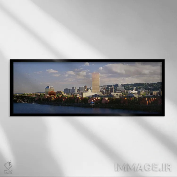 تابلو Portland, Oregon, USA #3,ساختمانهای کنار آب، پورتلند، اورگان، ایالات متحده آمریکا (۳) اثر پانورامیک ایمجز (استودیو عکاسی عریض) - نمای قابدار مشکی