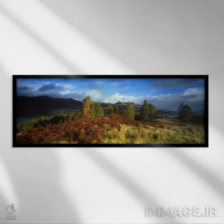 تابلو Near Loch Tay, Highlands, Scotland, United Kingdom,چشمانداز پاییزی آرام، نزدیک دریاچه تی، ارتفاعات اسکاتلند، بریتانیا اثر پانورامیک ایمجز (استودیو عکاسی عریض) - نمای قابدار مشکی