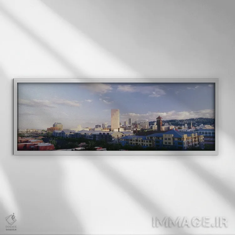 تابلو Portland, Oregon, USA,نمای بالا از ساختمانها در شهر، پورتلند، اورگان، ایالات متحده آمریکا اثر پانورامیک ایمجز (استودیو عکاسی عریض) - نمای قابدار سفید