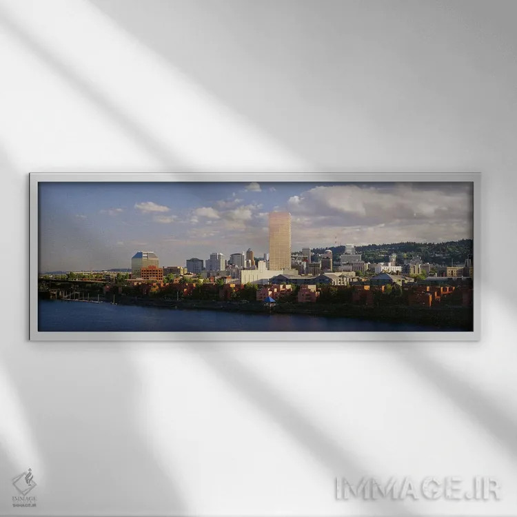 تابلو Portland, Oregon, USA #3,ساختمانهای کنار آب، پورتلند، اورگان، ایالات متحده آمریکا (۳) اثر پانورامیک ایمجز (استودیو عکاسی عریض) - نمای قابدار سفید