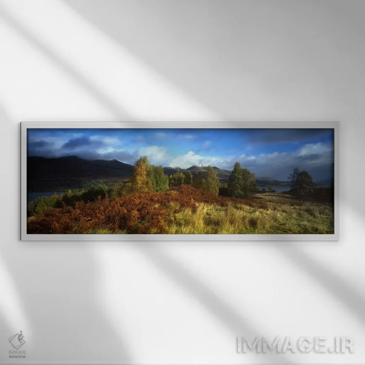 تابلو Near Loch Tay, Highlands, Scotland, United Kingdom,چشمانداز پاییزی آرام، نزدیک دریاچه تی، ارتفاعات اسکاتلند، بریتانیا اثر پانورامیک ایمجز (استودیو عکاسی عریض) - نمای قابدار سفید