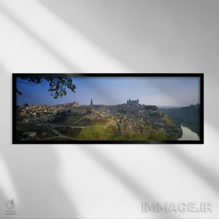 تابلو Toledo, Spain,نمای هوایی از شهر قدیمی تولدو، اسپانیا اثر پانورامیک ایمجز (استودیو عکاسی عریض) - نمای قابدار مشکی