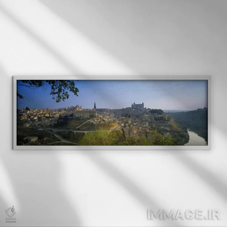 تابلو Toledo, Spain,نمای هوایی از شهر قدیمی تولدو، اسپانیا اثر پانورامیک ایمجز (استودیو عکاسی عریض) - نمای قابدار سفید