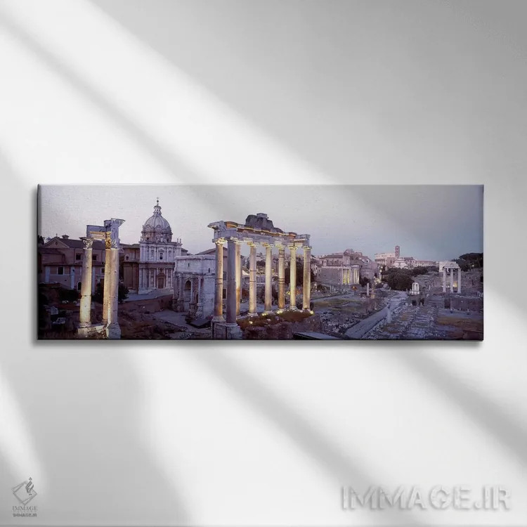 تابلو Rome, Lazio Region, Italy,میدان روم (فوروم رومانوم) در غروب، رم، استان لاتزیو، ایتالیا اثر پانورامیک ایمجز (استودیو عکاسی عریض) - نمای روبهرو روی دیوار
