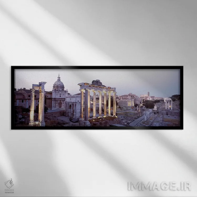 تابلو Rome, Lazio Region, Italy,میدان روم (فوروم رومانوم) در غروب، رم، استان لاتزیو، ایتالیا اثر پانورامیک ایمجز (استودیو عکاسی عریض) - نمای قابدار مشکی