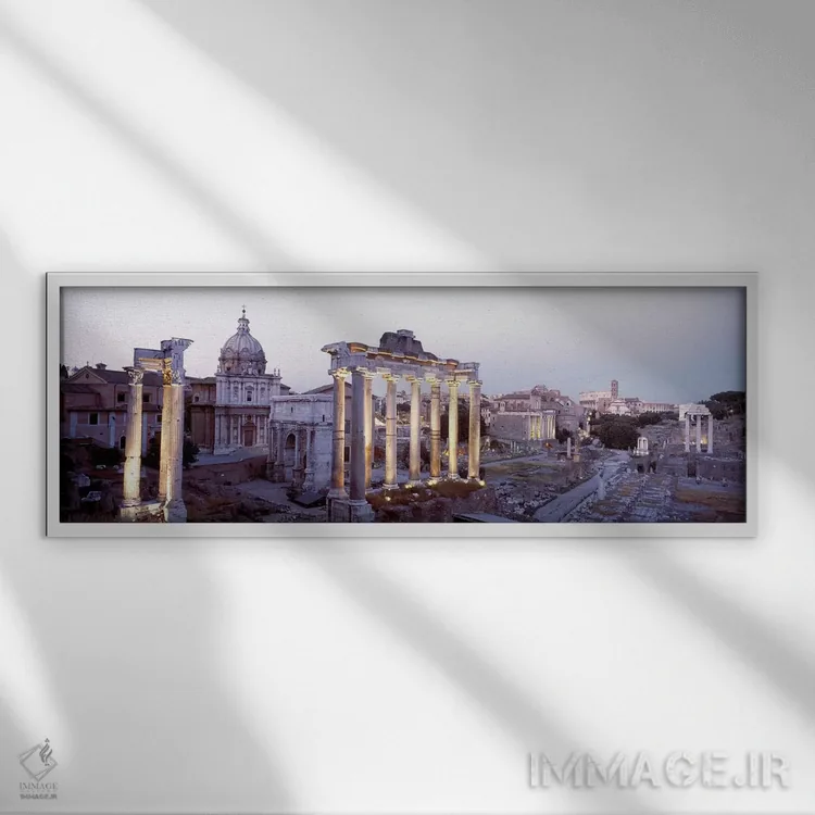 تابلو Rome, Lazio Region, Italy,میدان روم (فوروم رومانوم) در غروب، رم، استان لاتزیو، ایتالیا اثر پانورامیک ایمجز (استودیو عکاسی عریض) - نمای قابدار سفید