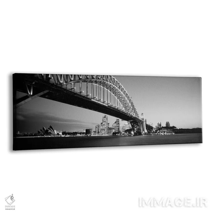 تابلو Sydney Harbor Bridge, Sydney, New South Wales, Australia (black & white),نمای زاویه پایین از یک پل، پل بندر سیدنی، سیدنی، نیو ساوت ولز، استرالیا (سیاه و سفید) اثر پانورامیک ایمجز (استودیو عکاسی عریض) - نمای پرسپکتیو محصول