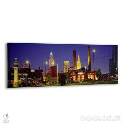 تابلو Cleveland, Ohio, USA,ساختمانهای روشنشده در شب، کلیولند، اوهایو، آمریکا اثر پانورامیک ایمجز (استودیو عکاسی عریض) - نمای پرسپکتیو محصول