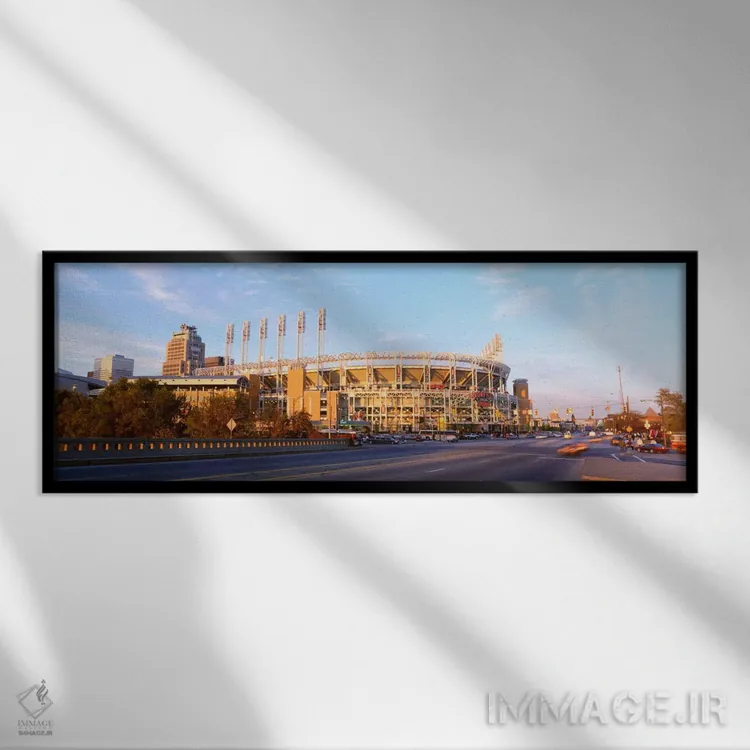 تابلو Jacobs Field, Cleveland, Ohio, USA,نمای بیرونی استادیوم بیسبال، جیکوبز فیلد، کلیولند، اوهایو، آمریکا اثر پانورامیک ایمجز (استودیو عکاسی عریض) - نمای قابدار مشکی