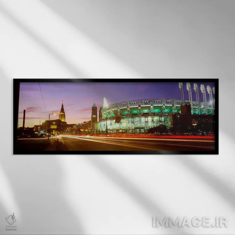 تابلو Jacobs Field, Cleveland, Ohio, USA,نمای زاویه پایین از استادیوم بیسبال، جیکوبز فیلد، کلیولند، اوهایو، آمریکا اثر پانورامیک ایمجز (استودیو عکاسی عریض) - نمای قابدار مشکی