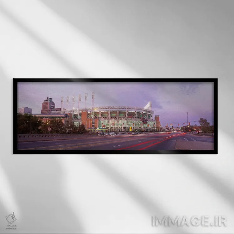 تابلو Jacobs Field, Cleveland, Cuyahoga County, Ohio, USA,استادیوم بیسبال کنار جاده، جیکوبز فیلد، کلیولند، شهرستان کویاهوگا، اوهایو، آمریکا اثر پانورامیک ایمجز (استودیو عکاسی عریض) - نمای قابدار مشکی