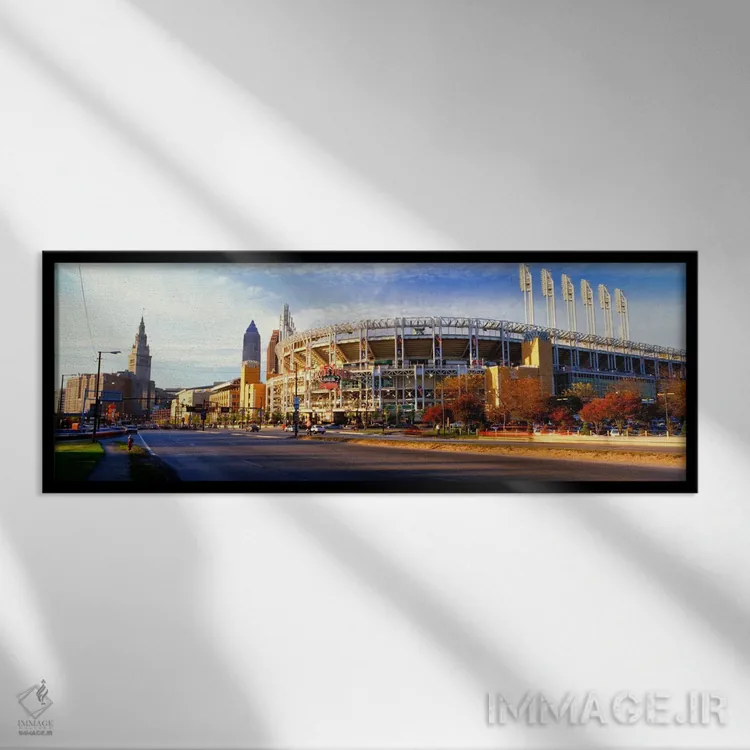 تابلو Jacobs Field, Cleveland, Ohio, USA,نمای زاویه پایین از استادیوم بیسبال، جیکوبز فیلد، کلیولند، اوهایو، آمریکا اثر پانورامیک ایمجز (استودیو عکاسی عریض) - نمای قابدار مشکی