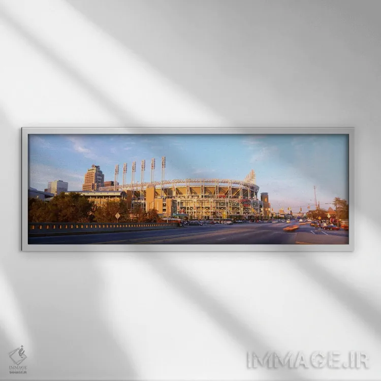 تابلو Jacobs Field, Cleveland, Ohio, USA,نمای بیرونی استادیوم بیسبال، جیکوبز فیلد، کلیولند، اوهایو، آمریکا اثر پانورامیک ایمجز (استودیو عکاسی عریض) - نمای قابدار سفید