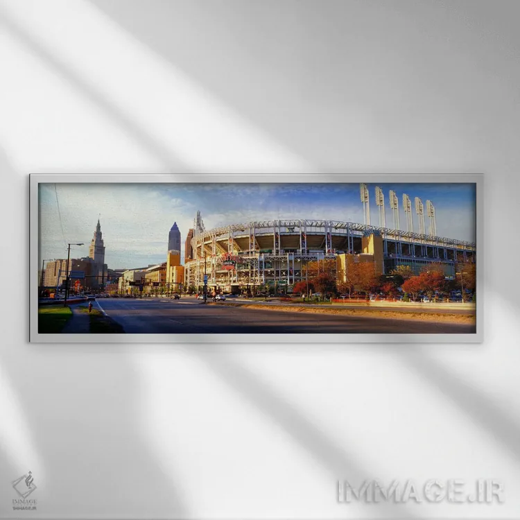 تابلو Jacobs Field, Cleveland, Ohio, USA,نمای زاویه پایین از استادیوم بیسبال، جیکوبز فیلد، کلیولند، اوهایو، آمریکا اثر پانورامیک ایمجز (استودیو عکاسی عریض) - نمای قابدار سفید