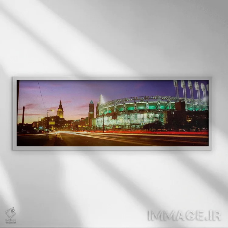 تابلو Jacobs Field, Cleveland, Ohio, USA,نمای زاویه پایین از استادیوم بیسبال، جیکوبز فیلد، کلیولند، اوهایو، آمریکا اثر پانورامیک ایمجز (استودیو عکاسی عریض) - نمای قابدار سفید
